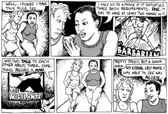 '벡델테스트'가 언급된 앨리슨 벡델의 만화 일부(출처-구글)
