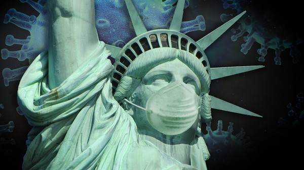코로나 마스크를 쓴 미국의 자유여신상(pixabay)