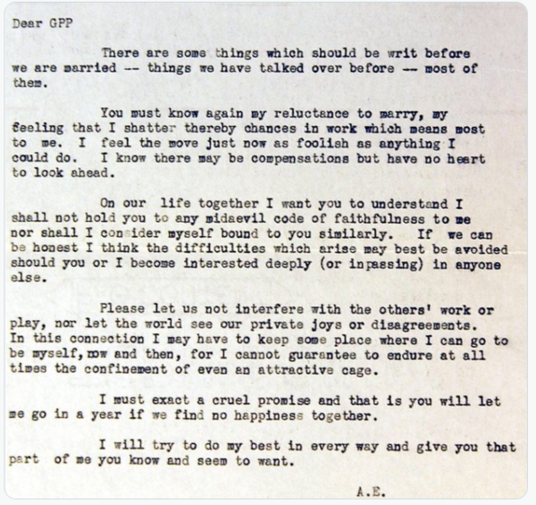 결혼 직전인 1931년 에어하트가 퍼트넘에게 보낸 편지(출처-뉴욕타임즈)