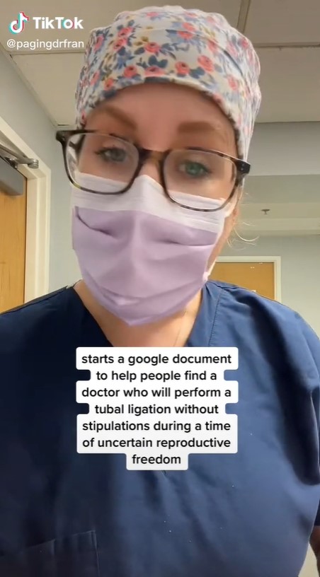 산부인과 전문의인 프란지스카 하이다넥 박사는 나팔관 결찰술 시술 의향이 있는 의사 리스트를 틱톡에 올려 도움이 필요한 여성들에게 공유했다.(출처-하이다넥 박사 틱톡 영상)
