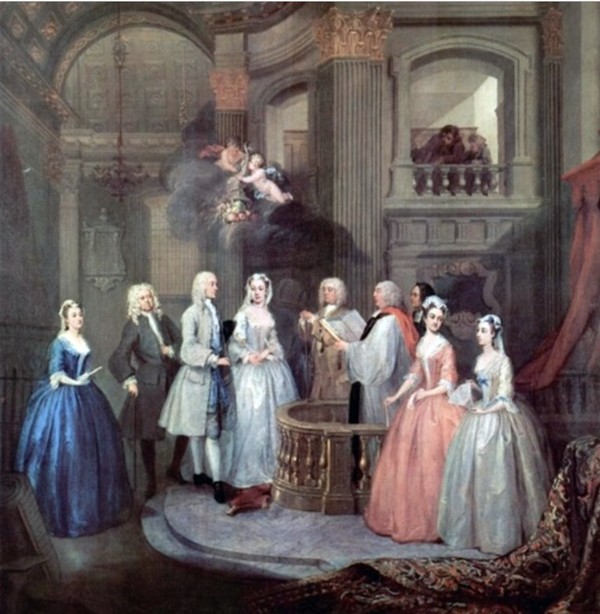 윌리암 호가스, 스티븐 베킹엄과 메리 콕스의 결혼식(1730년경, 뉴욕 메트로폴리탄 미술관)